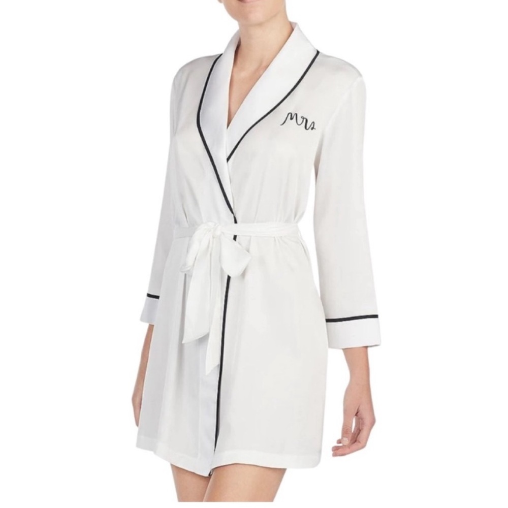 kate spade White Satin Robe with Black Trim